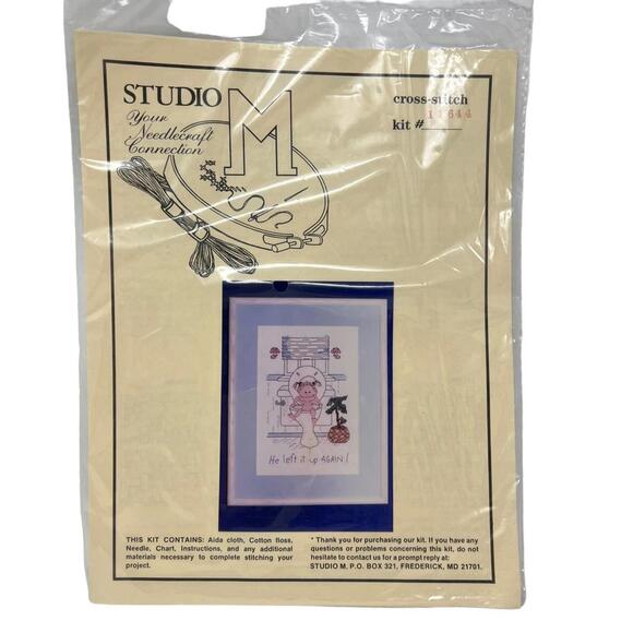 Studio M Other - Studio M Cross-Stitch Kit #11644 Little Girl on Toilet "He Left It Up Again" NEW